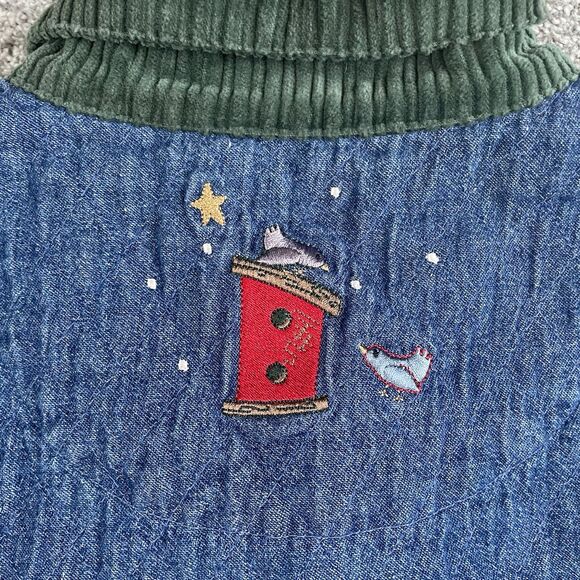 Christopher & Banks Christmas Denim Jacket Snowman Embroidered Size Large - Picture 7 of 13